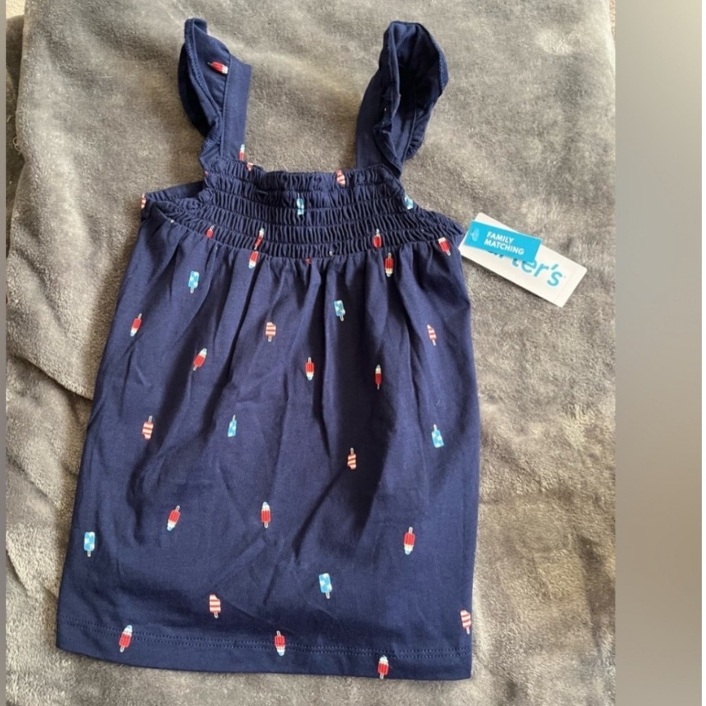 Carter's Girls‎ 5T Americana Popsicle Smocked Tank Top Navy Patriotic NWT